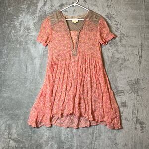 Maeve Anthropologie Sz 4 Morning Glory V-Cut‎ Swing Dress Pink Women's